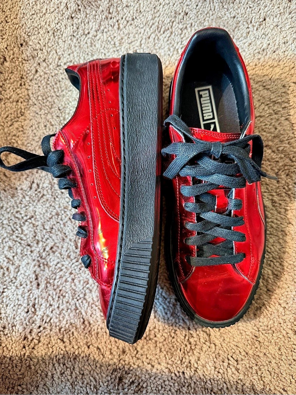 Puma Basket Platform Metallic "High Risk Red" Sneakers Red & Black US 9.5